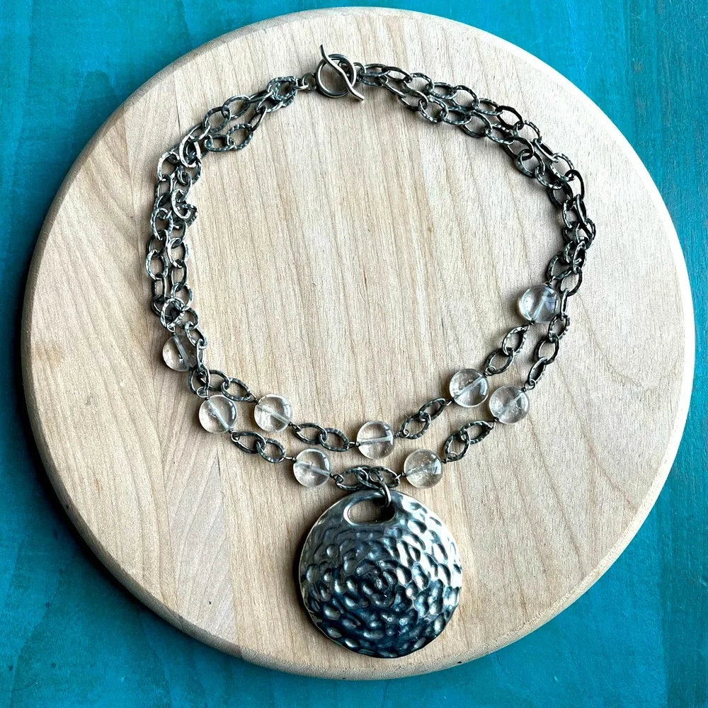 Simon Sebbag Sterling silver double strand chain necklace hammered silver
